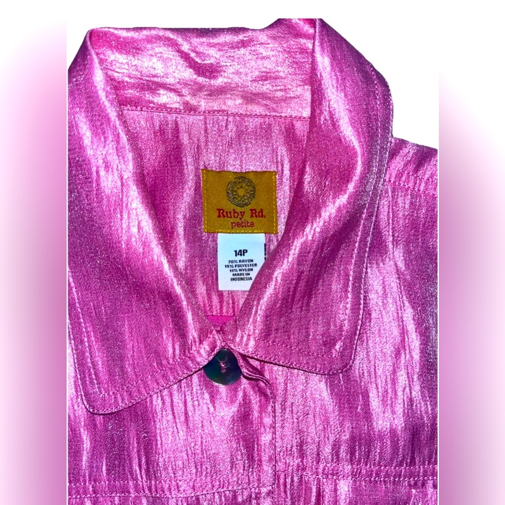 Ruby Rd. Petite Women's Shiny Pink Jacket Size 14P - Picture 5 of 12